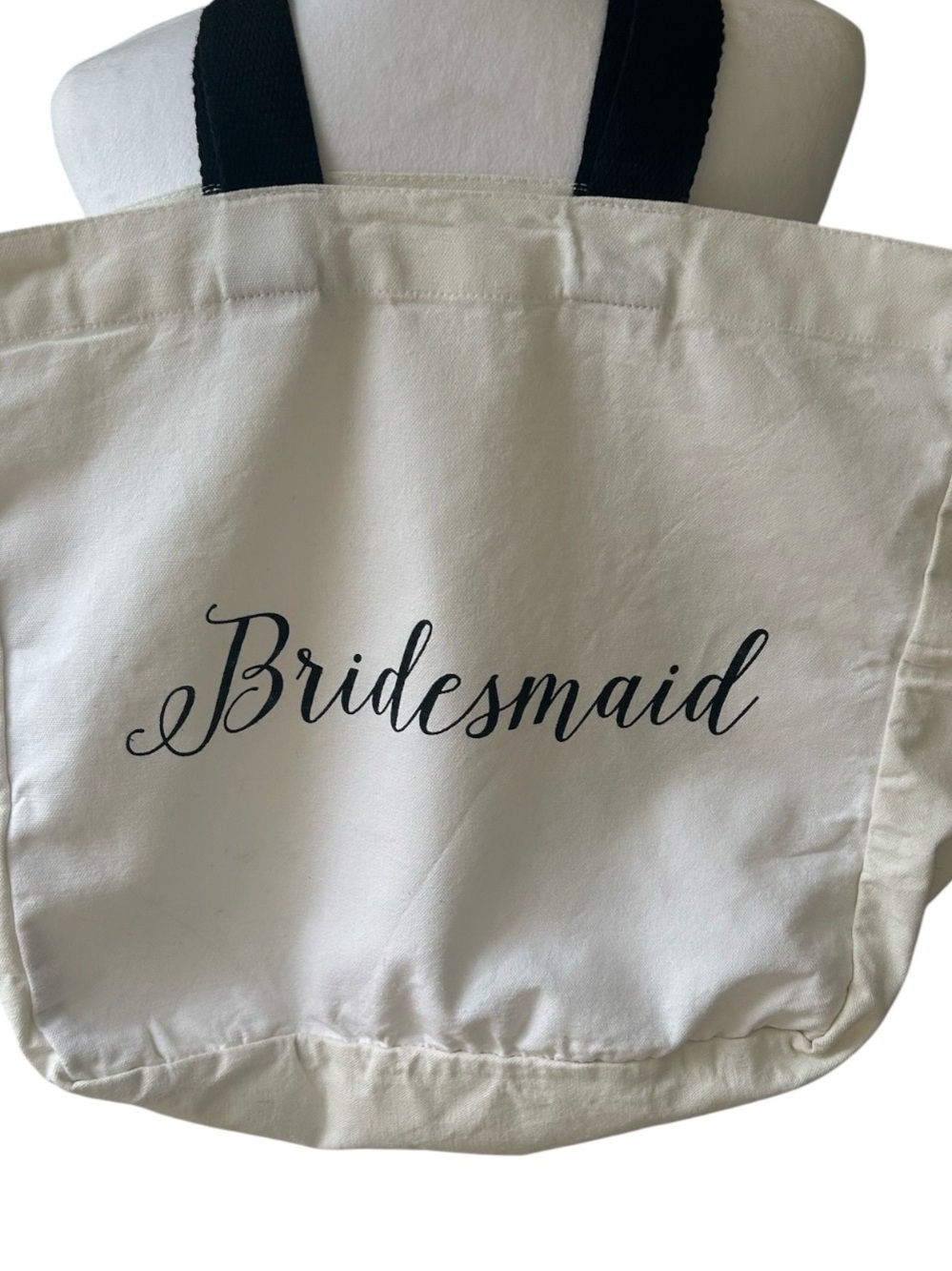 Bridesmaid Canvas Tote Bag with Black Script- 17.8 in x 21.2 in